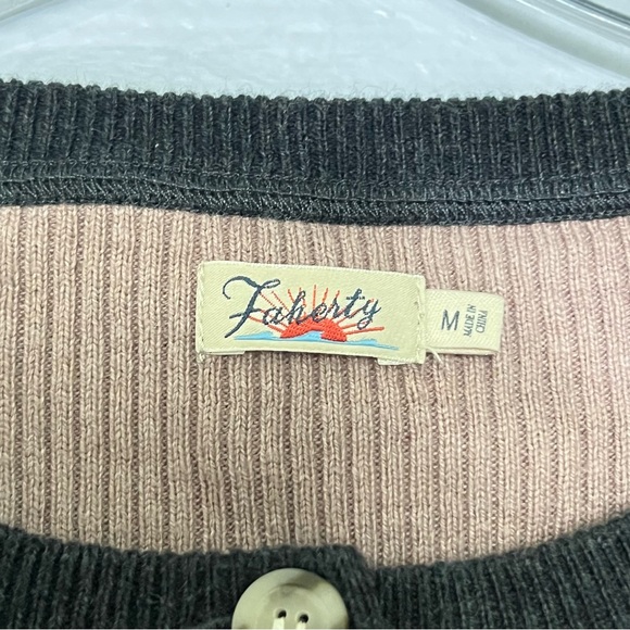 Faherty Gray Mikki Henley Ribbed Cashmere Blend Top- Medium - Picture 5 of 6